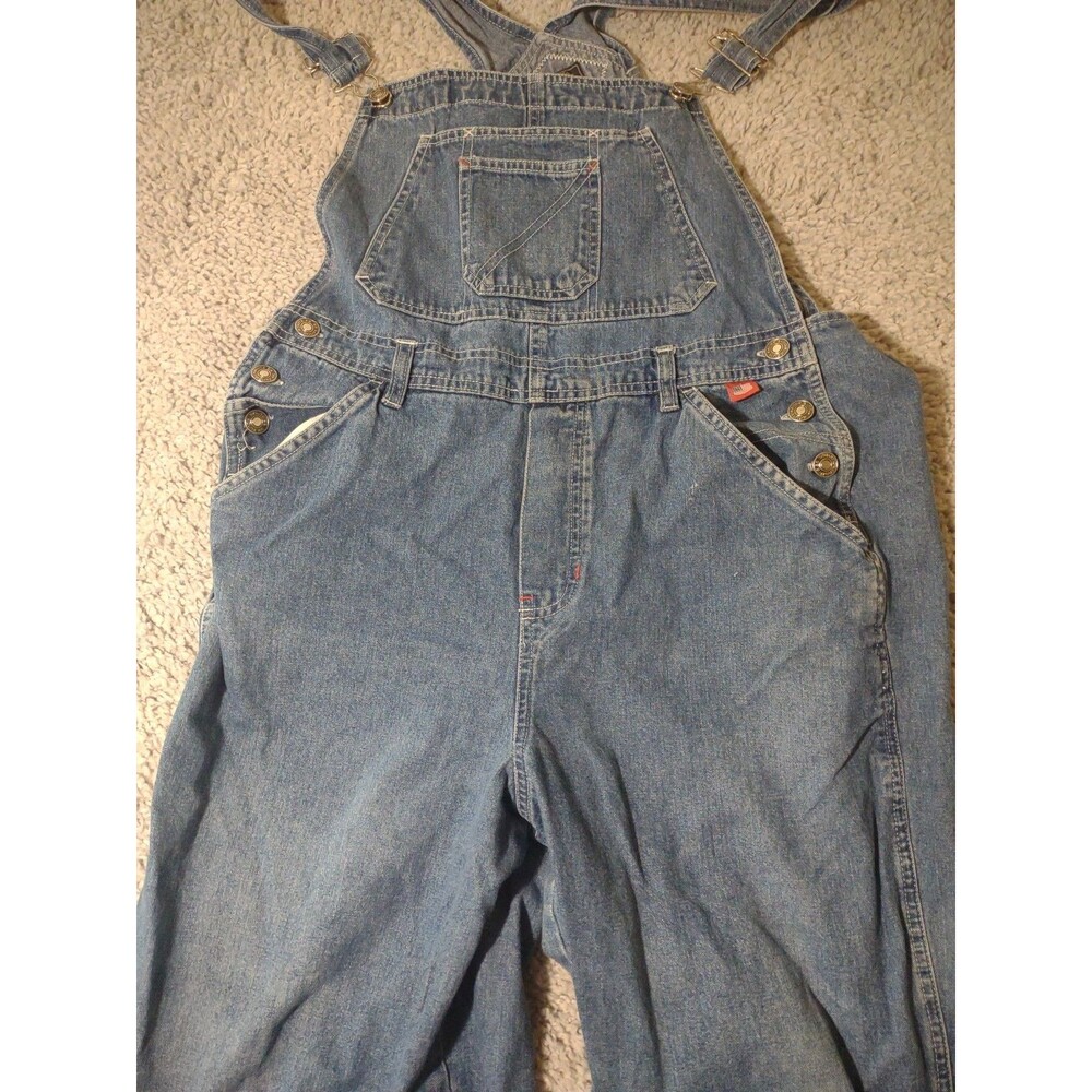 VTG Women’s Route 66 Blue Denim Overall Capris Size M Workwear Carpenter